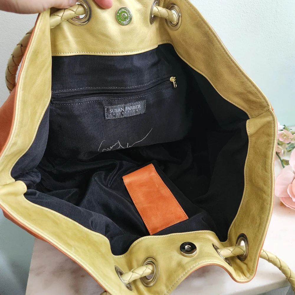 Susan Farber Sicily Metallic Orange Hobo Bag Large‎ Leather Purse Handbag - Picture 5 of 6